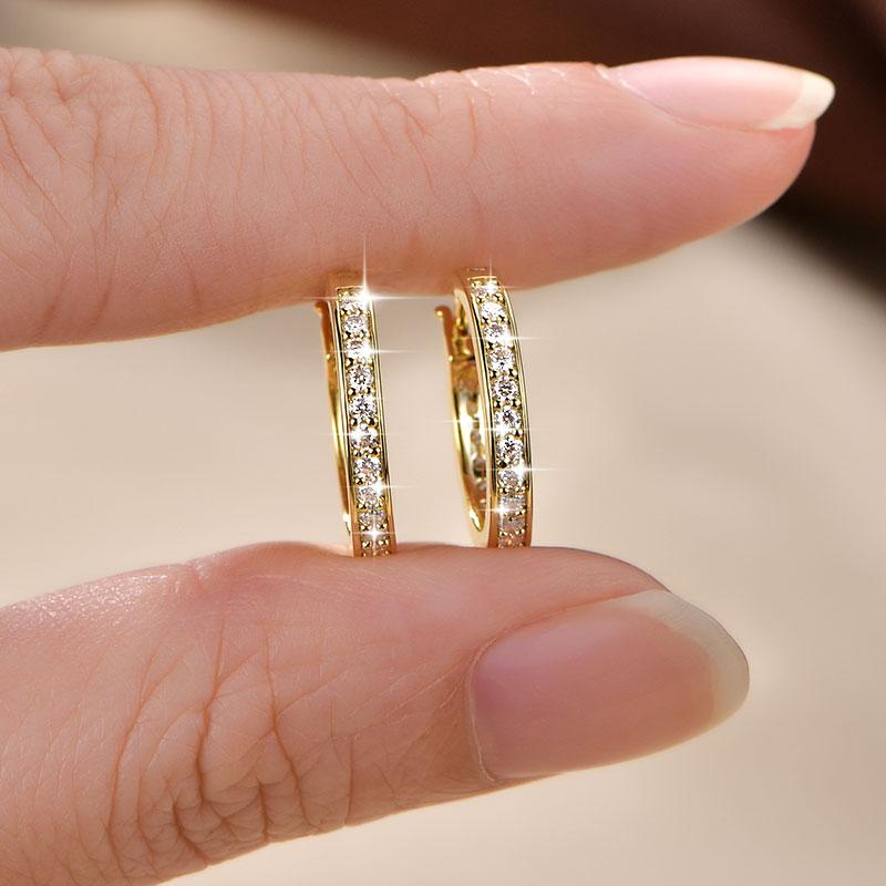 Hip Hop Gold Plated Moissanite Earrings Unisex Bridal Anniversary Gift Channel Setting Cuff Huggies Hoop Earrings