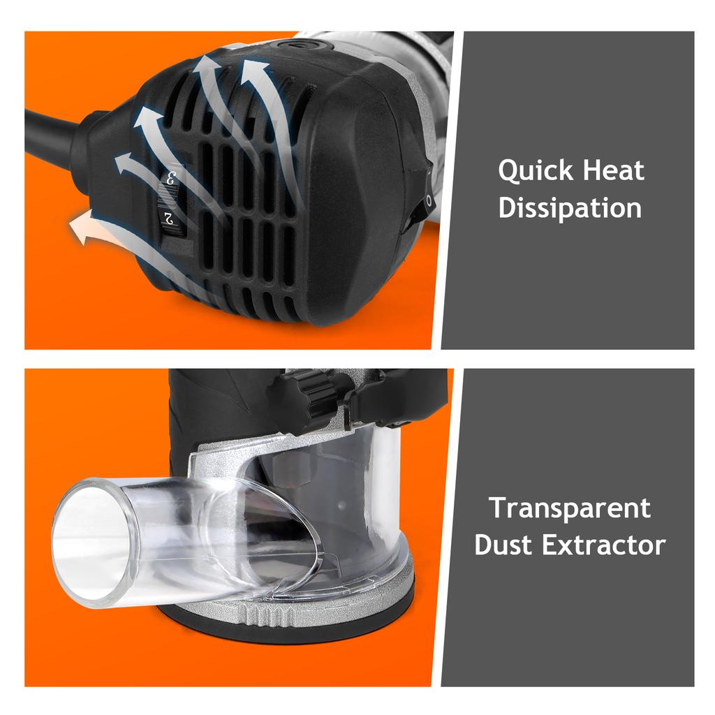 Ручной фрезерный станок по дереву, 220 В, 2000 Вт, электрический ручной триммер с 6 регулируемой скоростью и сменными 6,35 мм/8 мм