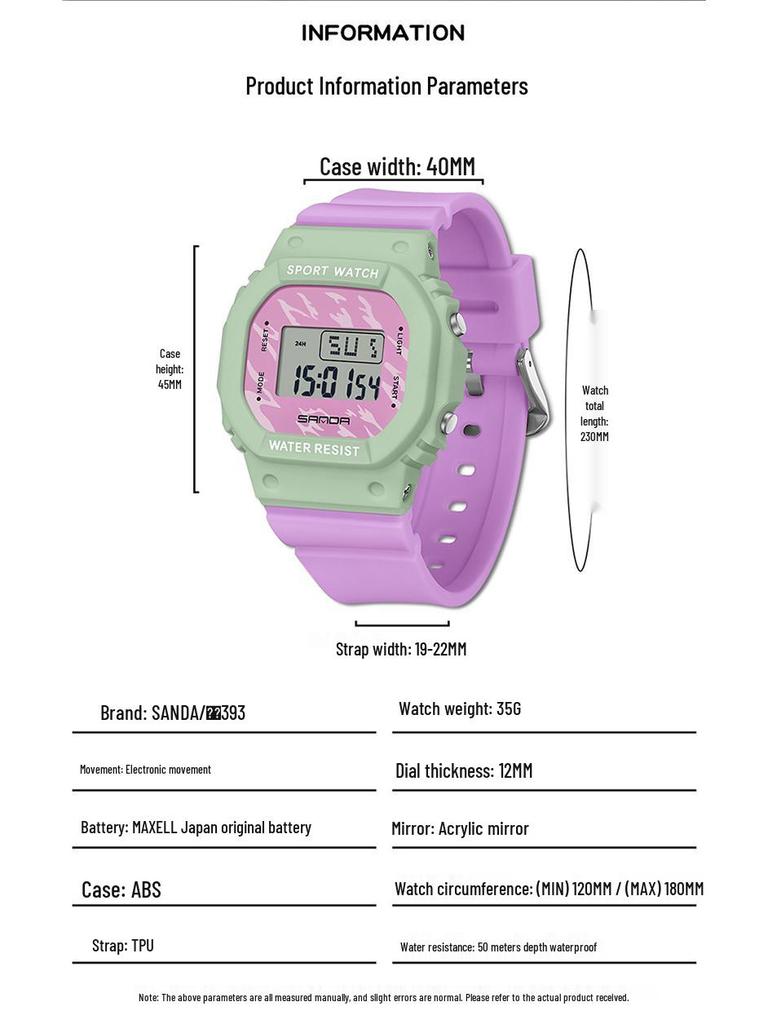 Sanda Multifunctional Waterproof Luminous Square Sport Watch - Fashionable Student Wristwatch