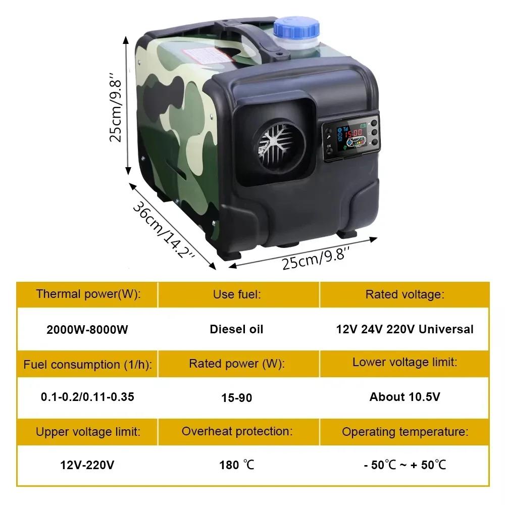 8 кВт 12 В/24 В/220 В стояночный обогреватель все в одном автомобильный дизельный воздушный обогреватель с одним отверстием для выхода пластиковый воздушный обогреватель для автомобиля грузовика лодки автофургона