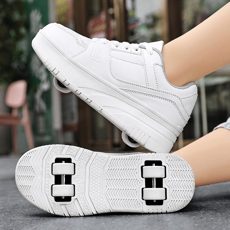 29-40 Детские четырехколесные разборные плоские туфли Runaway Shoes / Колесные скейт-кеды с колесами для женщин