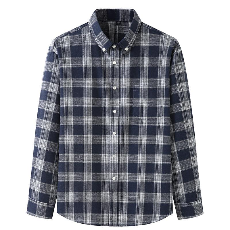 Men 'S Casual Loose All -Match Plaid Long -Sleeved Shirt Men