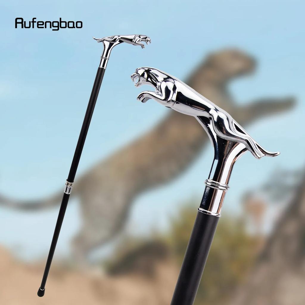 Silver Luxury Leopard with Tail Fashion Walking Stick for Party Decorative Walking Cane Elegant Crosier Knob Walking Stick 93cm