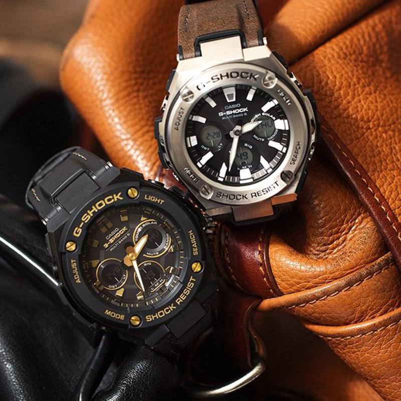 Casio Серия CASIOG-STEEL-W диск двойной дисплей металлическая текстура солнечная энергия шесть станций радиоволна солнечный кварцевый механизм смола кожа GST-W300GL-1APR