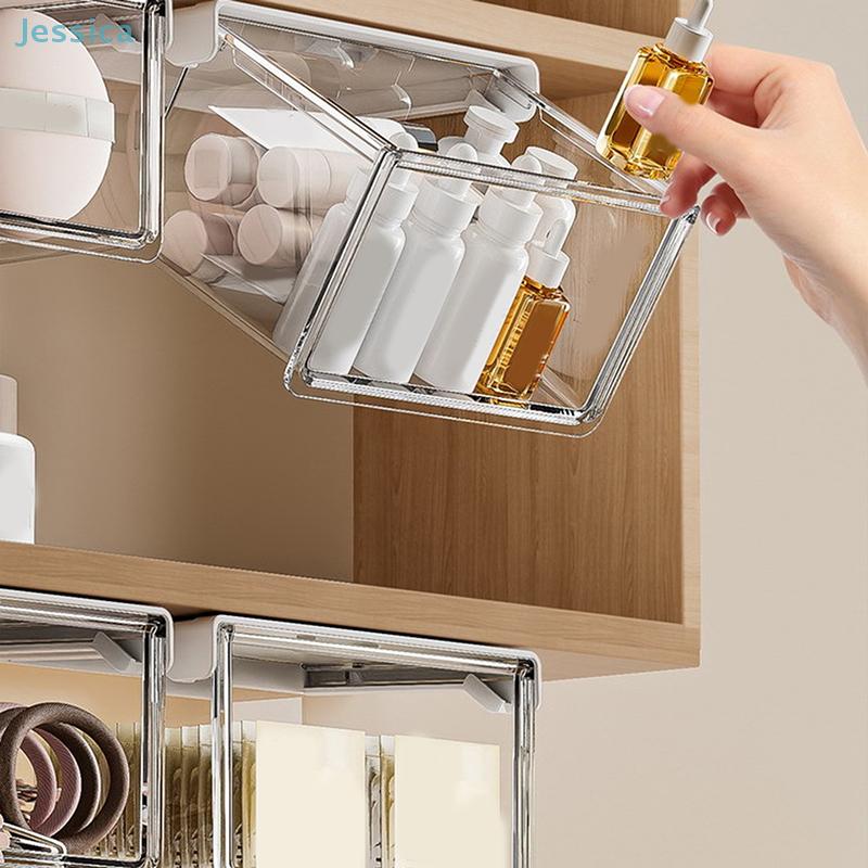 Under-Shelf Hanging Storage Bins Clear Plastic Organizers For Bathroom Kitchen Closet