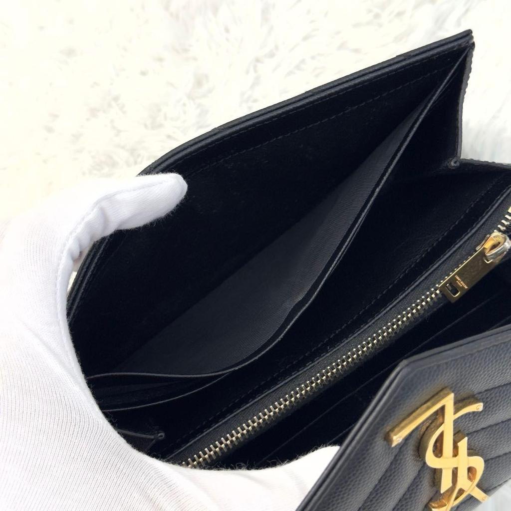 Б/у SAINT LAURENT Saint Laurent Большой клатч-кошелек Cassandra Черный Черный Стежка V