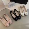 2025 Autumn and Winter New Bow Round Head Sequins Small Fragrant Style Light Mouth Versatile Mary Jane Low Heel Flat Women's Single Shoes