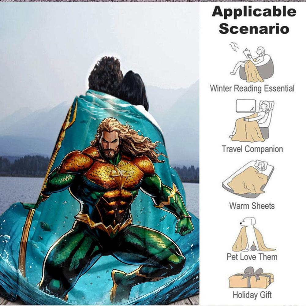 1pc Aquaman, Trident Flannel Throw Blanket Soft, Warm & Cozy for Couch, Bed, Office, and Travel Versatile All Season Gift, Christmas present