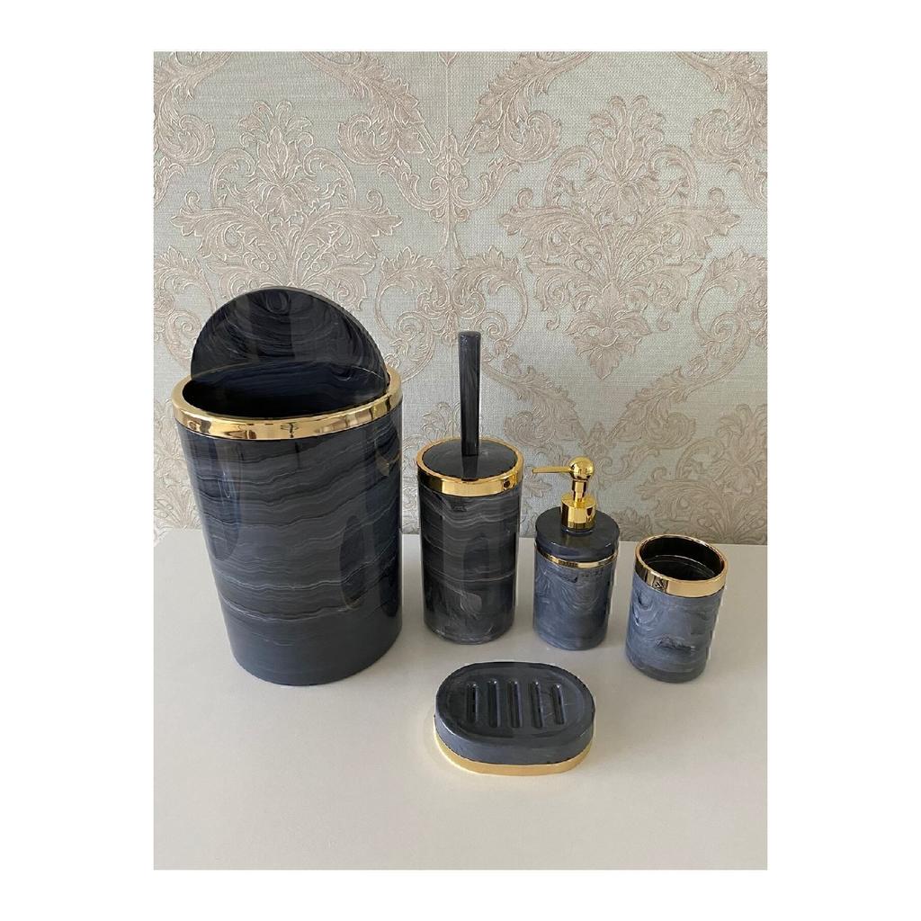 Набор для кремовой ванны с кусочком мрамора / держатель для туалетной щетки, дозатор жидкого и твердого мыла, мусорное ведро, держатель для зубной щетки