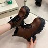 2024 New Fashion Versatile Hot-selling Women's Boots Flat Heel Luxury Designer Round Toe Lace-up Winter Shoes Short Tube