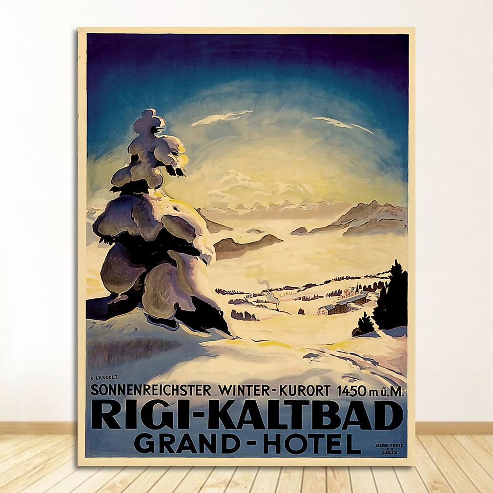 Винтажные настенные крафт-постеры с покрытием, настенные наклейки для украшения дома, фотографии в стиле ретро, ​​лыжи в Альпах, Швейцария, холст, живопись, катание на лыжах