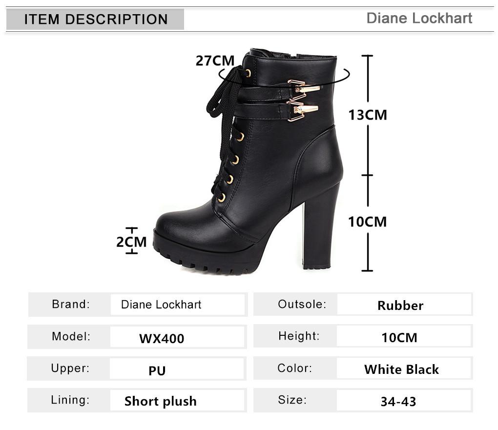 Fashion Brand Designers Autumn Winter New Women Shoes Black Heels Boots Lacing Platform Ankle Boots Chunky Heels Lace-up Botas White