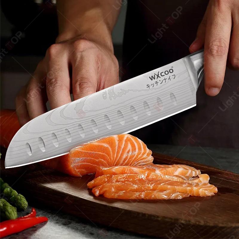 WXCOO Профессиональный кухонный нож для разделки мяса из нержавеющей стали Дамасская сталь Лазерный нож для филе Нож шеф-повара для нарезки хлеба фруктов дыни