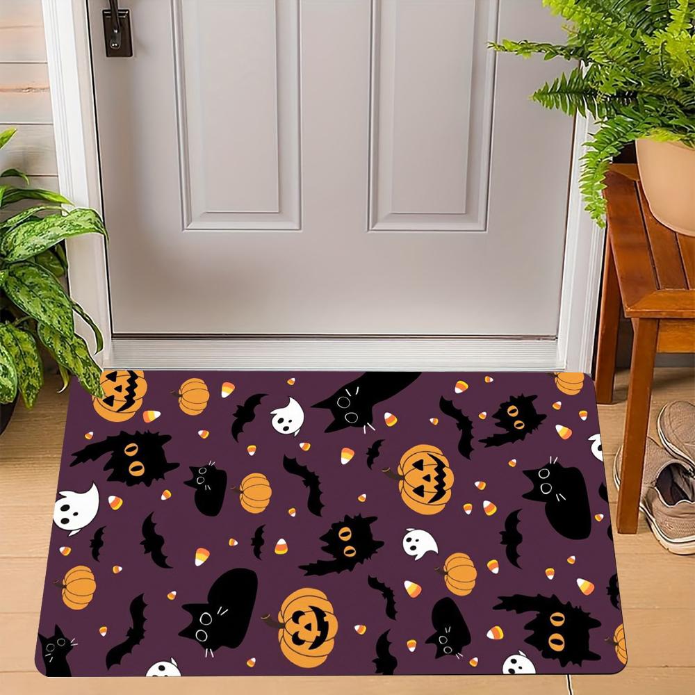 Halloween Candy Corn Door Mat Witch Hat Ghost Carpet Non-Slip Entrance Rug Home Decoration Bat Pumpkin Floor Mat Welcome Mat