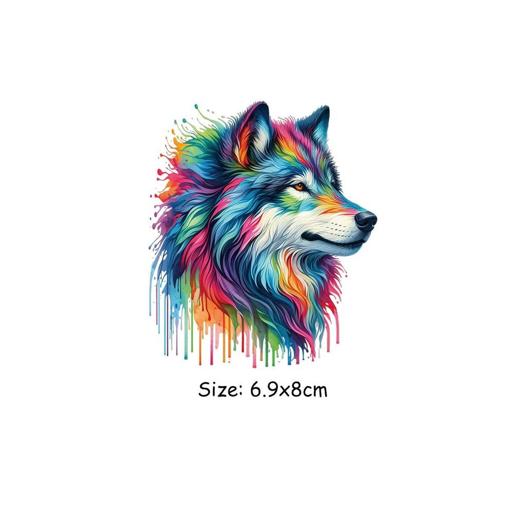 Теплопередача Радужный Волк Наклейка Горячая Распродажа Наклейки Футболка Термопресс Аппликация Наклейки Одежды Сделай Сам Пользовательский Логотип Нашивка