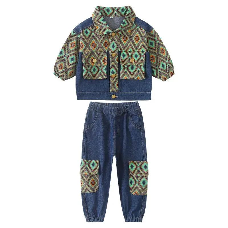 Boys Denim Suit, Big Children's Spring and Autumn Models, Korean Version of Casual Fashionable Handsome Denim Two-piece Suit