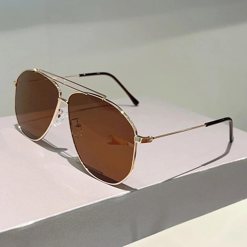 KAMMPT Винтажные Пилотские Солнцезащитные Очки Большого Размера с Двойной Перемычкой Мужские Женские Модные Трендовые Дизайн Бренда Солнечные Очки