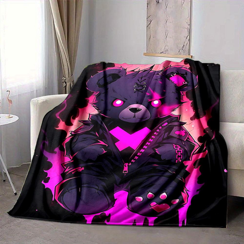 1pc Bear Print Blanket Lightweight Flannel Throw Blanket For Sofa, Bed, Living Room, Office, Outdoor Travel, Camping