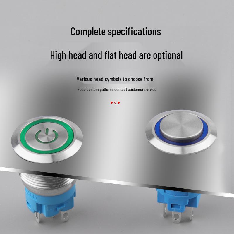 19mm Metal Self-Locking Lighted Momentary Switch, Power Button 12V/24V/220V