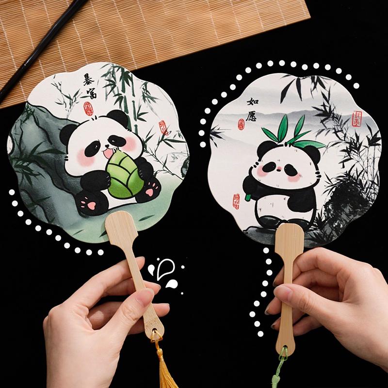 Трендовый ретро веер-шар с кисточкой в виде панды, танцевальный ручной веер, аксессуары для свадебной вечеринки, ципао, костюм тан