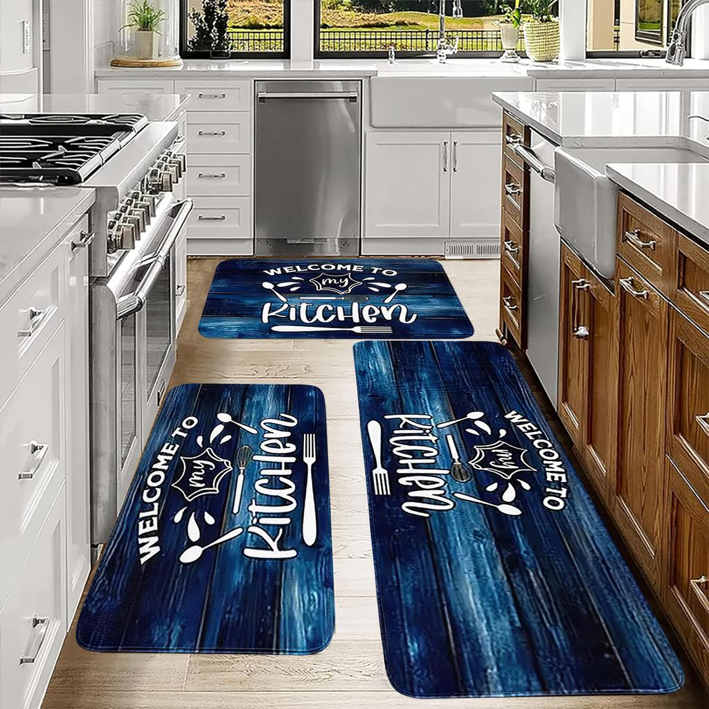 1 шт. Синий коврик для пола с рисунком под дерево, Современный кухонный полиэстеровый ковер, Нескользящий красочный ковер для помещений, Для дома, ванной комнаты, спальни, гостиной, декор