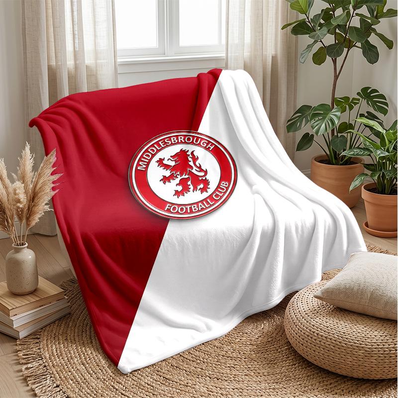 Middlesbrough Football Print Flannel Blanket, Soft Warm Lightweight Throw Blanket for Sofa Bed Camping