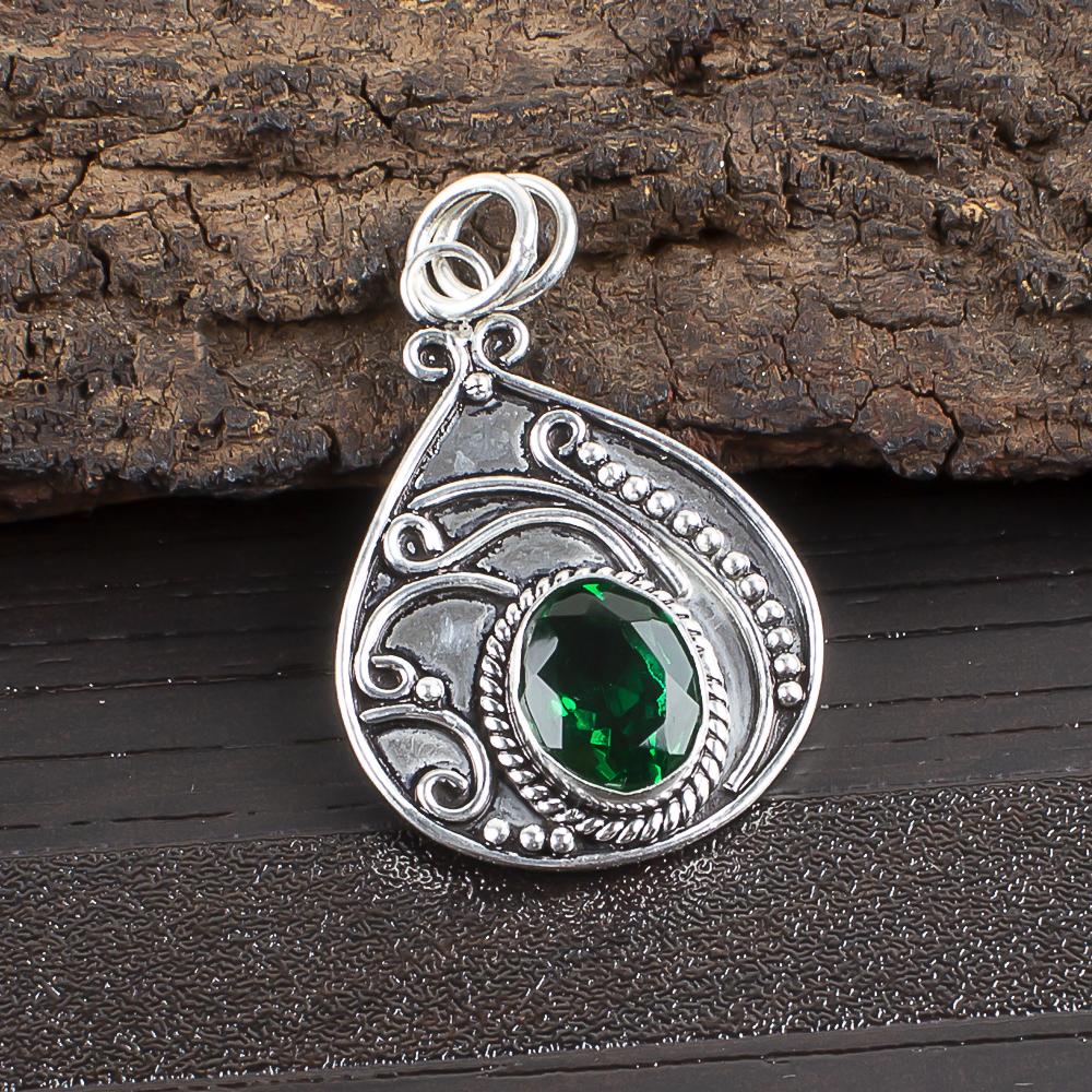 Подвеска с зеленым изумрудом, Ювелирное изделие, Великолепная серебряная подвеска ручной работы, Ювелирное изделие из стерлингового серебра 925 пробы для свадебного подарка