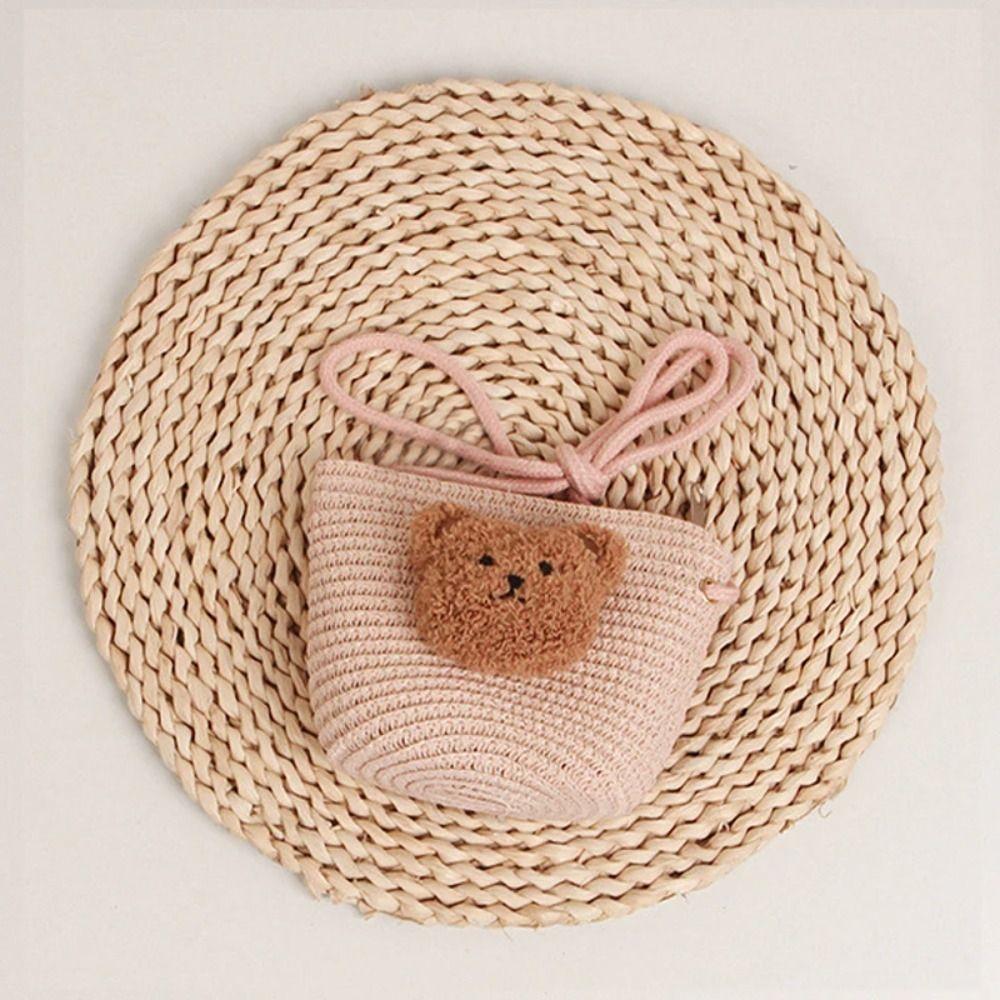 Handmade Shoulder Bag Straw Woven Wallet Cute Coin Purse Kids