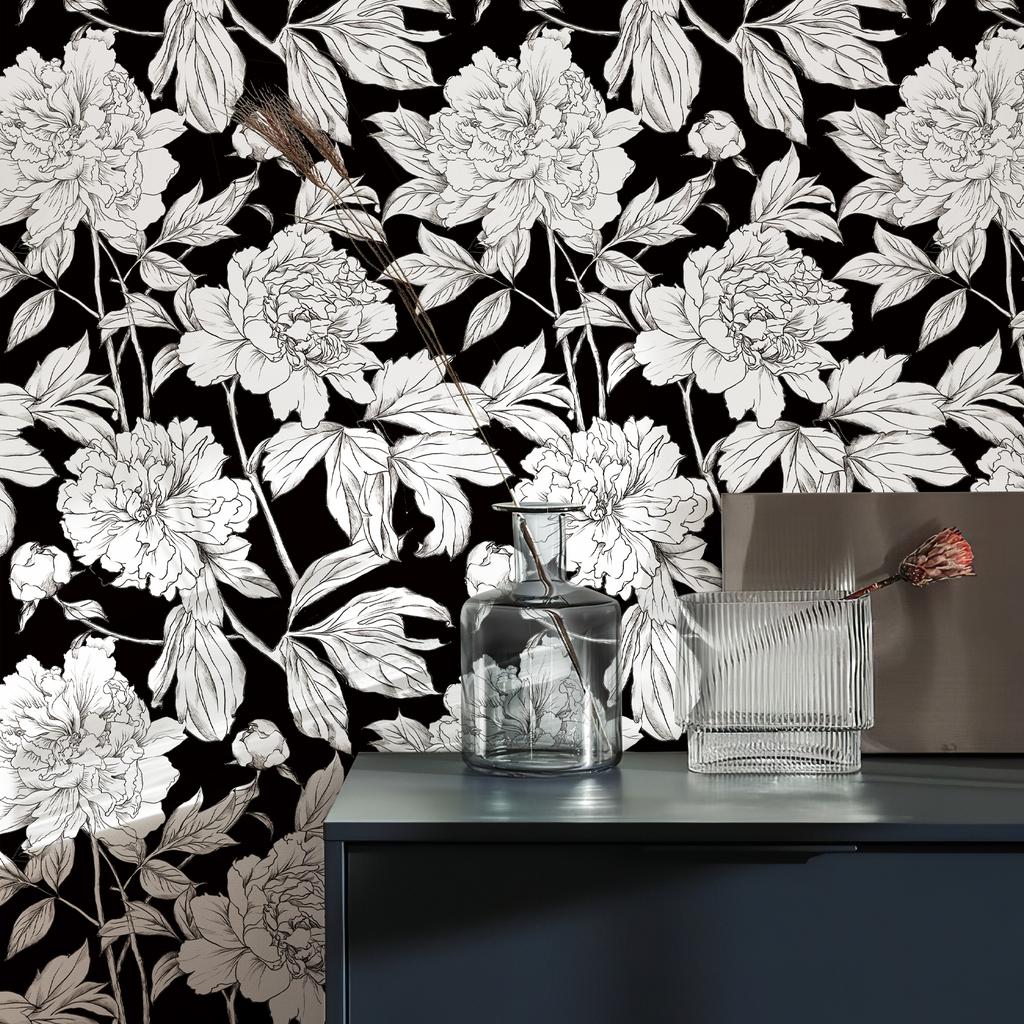 Черно-белые цветочные ретро обои самоклеящиеся наклейки на шкаф для мебели винтажные водонепроницаемые ПВХ домашний декор