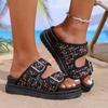 European and American Large-size Flat-bottomed Slippers 2025 Summer New Thick-soled Belt Buckle Round Head Women's One-character Sandals