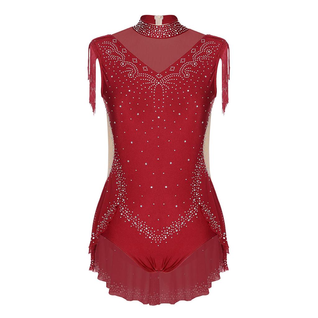 Блестящий купальник для танцев со стразами, с воротником-стойкой, без рукавов, с невидимой молнией сзади, с прозрачными сетчатыми вставками в стиле пэчворк