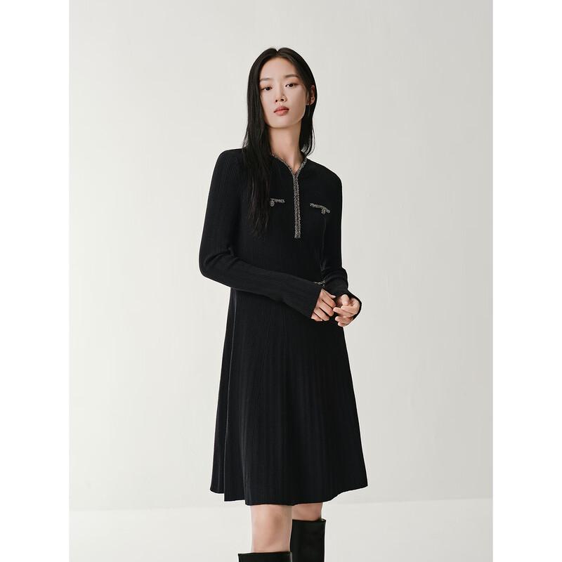 JOEONE AnnaCo Elegant Bead-Embellished A-Line Knit Dress