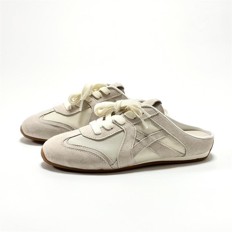 Полушлепанцы женские летние на плоской подошве, цветные, с кожаным носком, без каблука, ленивые маленькие белые туфли