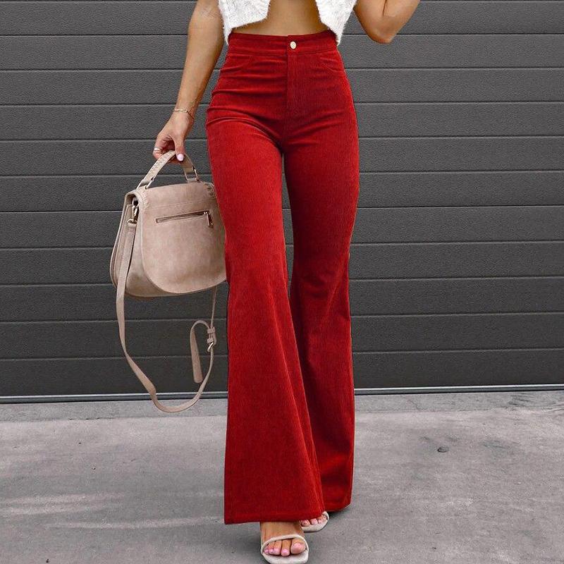 Зимние повседневные однотонные расклешенные брюки женские элегантные коричневые вельветовые брюки офисные женские брюки с эластичной резинкой на талии 24341
