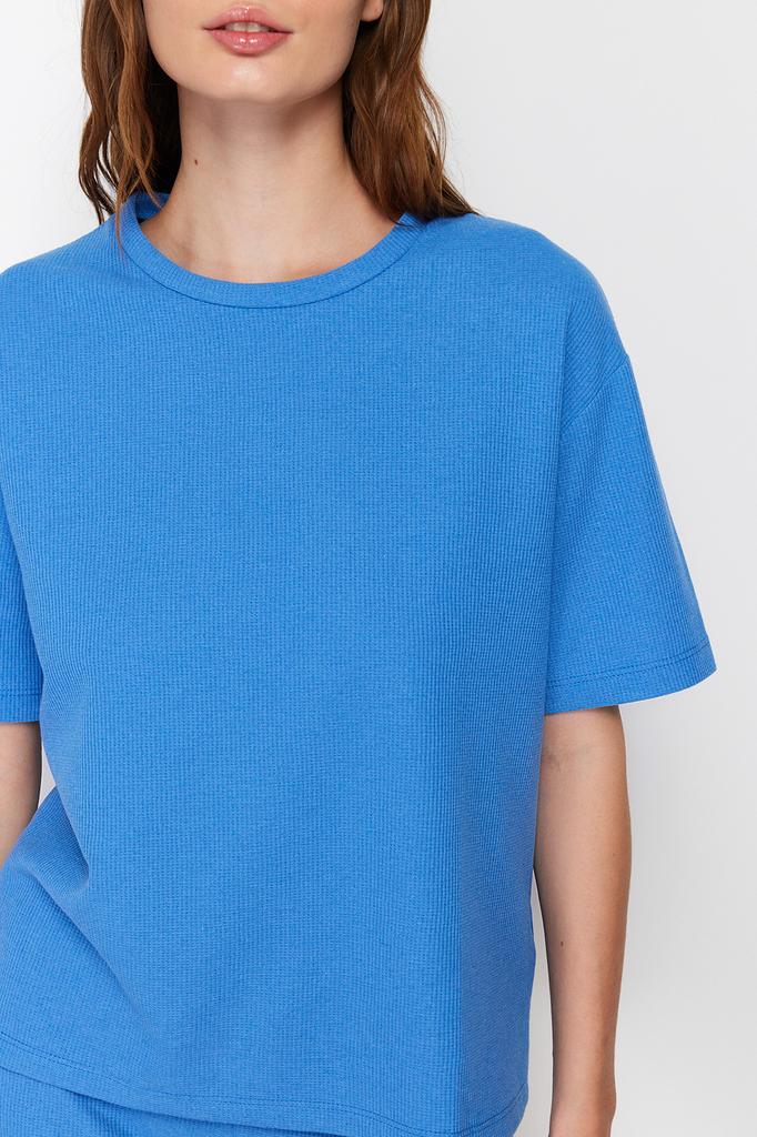 Women's Fashion New Pajama Set Black Waffle Fabric Cotton Knitted Pajama Set