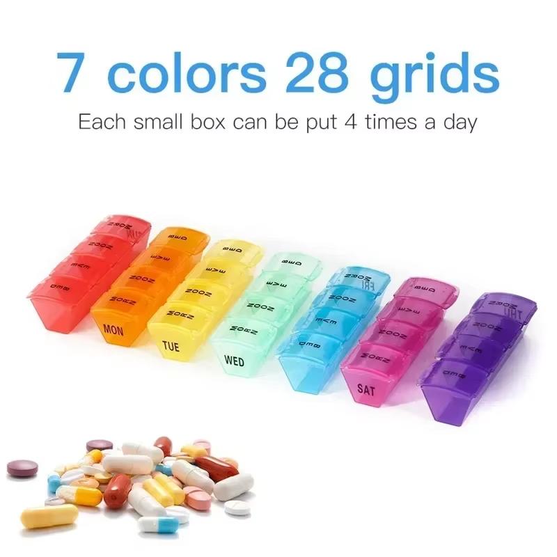 Uooker Pill Box 7 Day Pill Organizer Rainbow Portable Travel Pop Up Pill Dispenser Box Weekly Medicine Storage Box Container