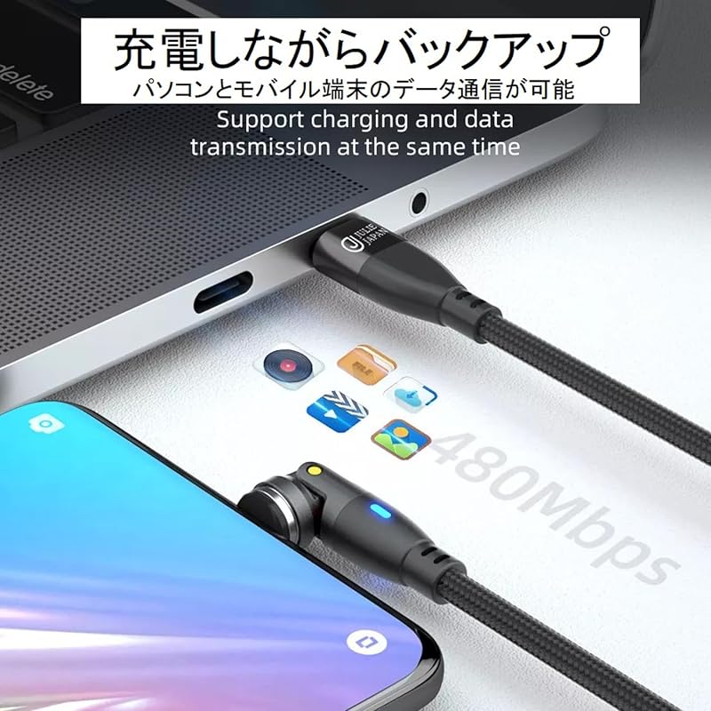 JJ JULIE JAPAN магнитный зарядный кабель 9PIN PD 60W 1м2 шт. 2м2 шт. 3 типа магнитных клемм (USB Type-C, MicroUSB, i-product)