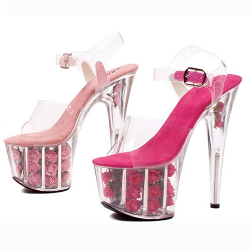 Женская обувь, модные туфли с дырявым носком, рыбий рот, кристаллы и цветы, туфли на тонком каблуке, модные танцевальные сандалии, каблук 20 см, платформа 10 см YKC