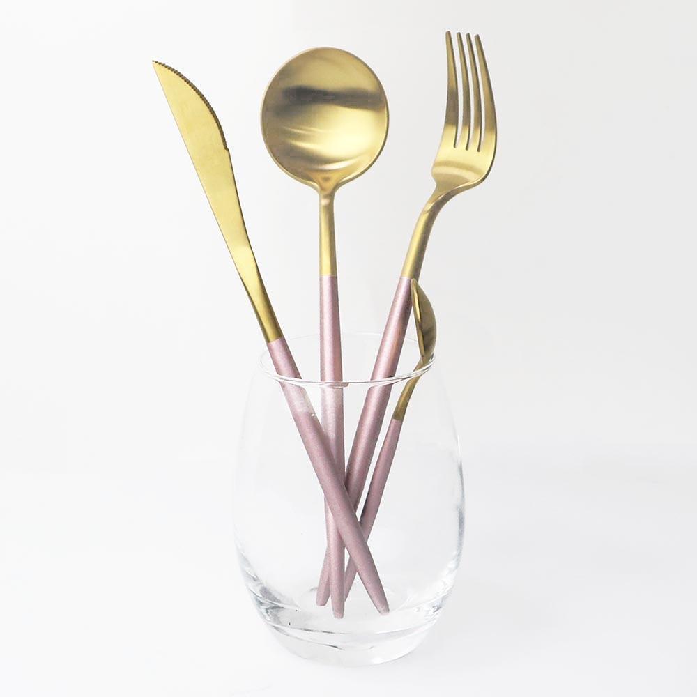 4Pcs/set Gold Cutlery Set Round Fork Knife Spoon Dinnerware Set 18/8 Stainless Steel Matte Tableware Set Wedding Flatware Set