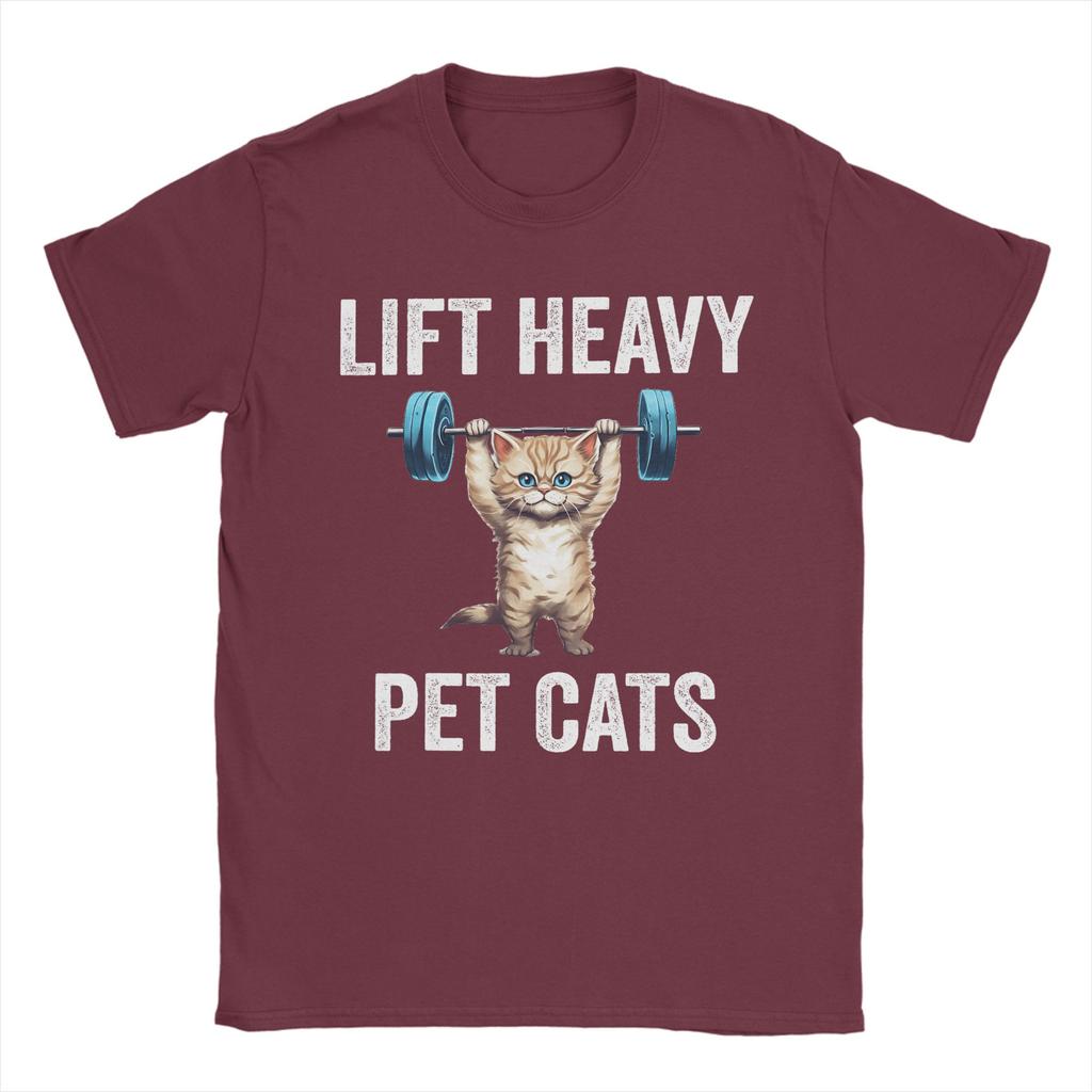 Lift Heavy Pet Cats Cotton TShirt For Unisex Beach Y2K Retro T Shirts Crew Neck Hipster Tees Oversized Casual Clothes