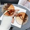 New Rimless Cut Edge Diamond Sunglasses Fashion Round Rhinestone Sunglasses Wave Design Mirror Leg Glasses