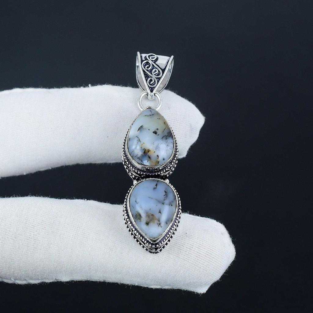 Серебряный кулон с натуральным опалом-дендритом из стерлингового серебра 925 пробы — дизайн в виде груши ручной работы, повседневное украшение, подарок на день рождения