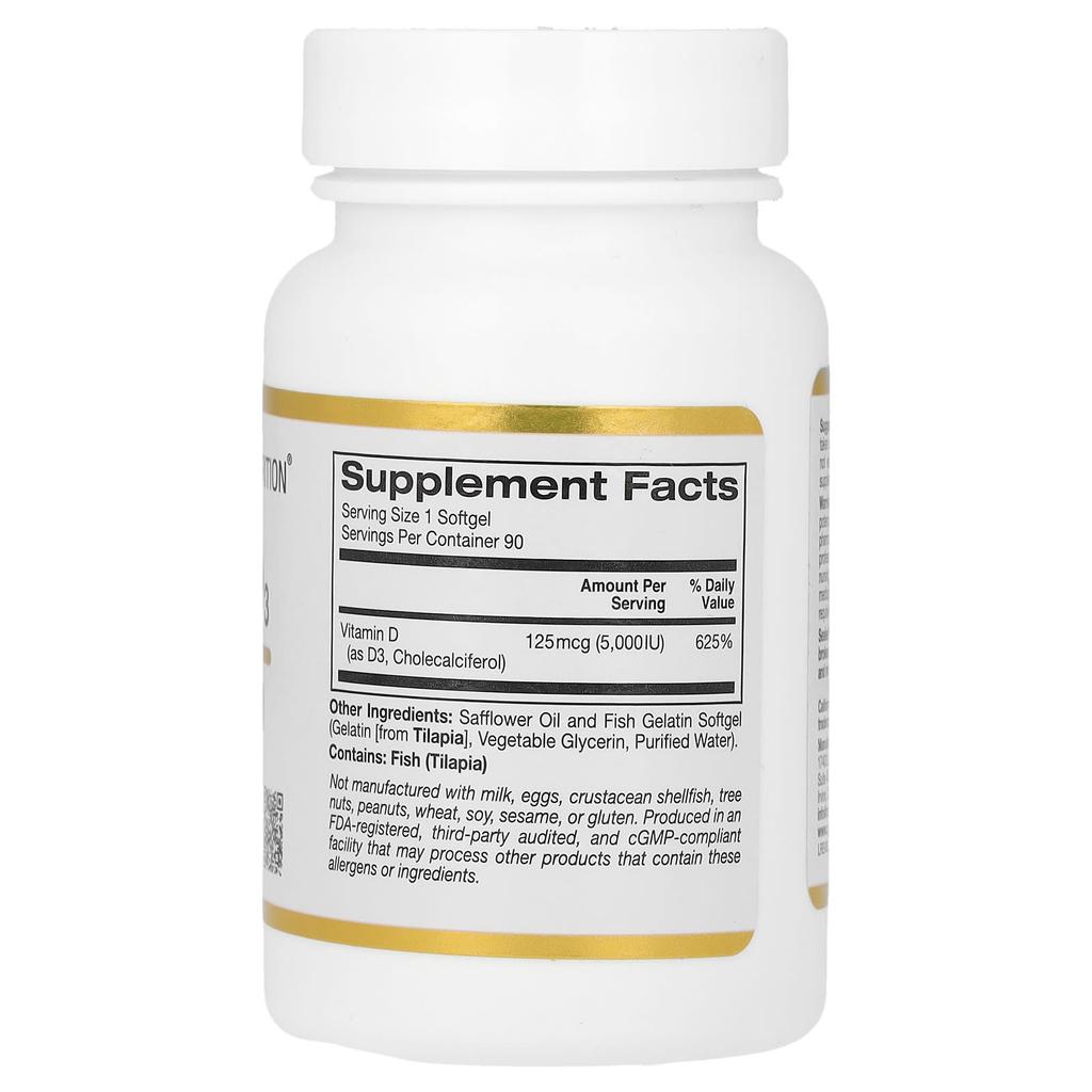 Vitamin D3, 125Mcg (5,000Iu), Fish Gelatin Softgels, 90 Tablets