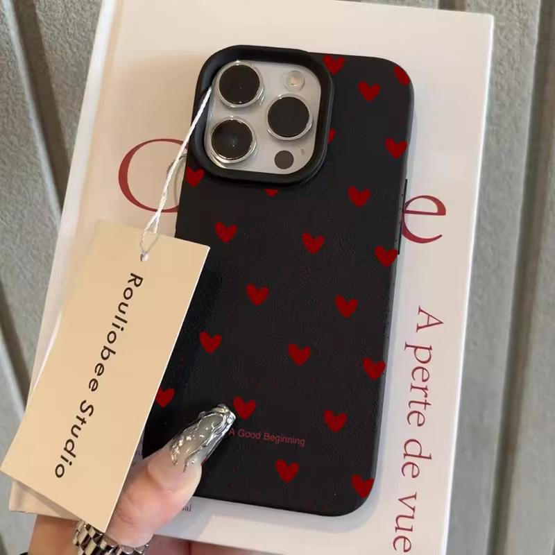 Чехол для телефона с рисунком в виде сердца для iPhone 17 Pro Max 16 Plus 15 Pro 14 13 12 11 XS XR 17Air Мягкий чехол с текстурой личи
