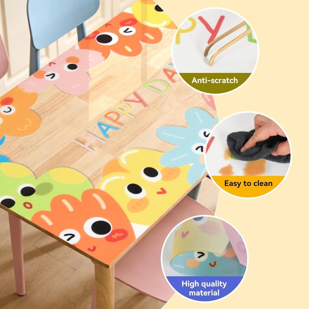 Kids' Table Protector Cover 47x24 Inch-Cute Cartoon Printed Waterproof Oil-Proof PVC Pad Desk Protector Mat