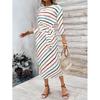 Women's Printed Striped Round Neck Lace Up Dress