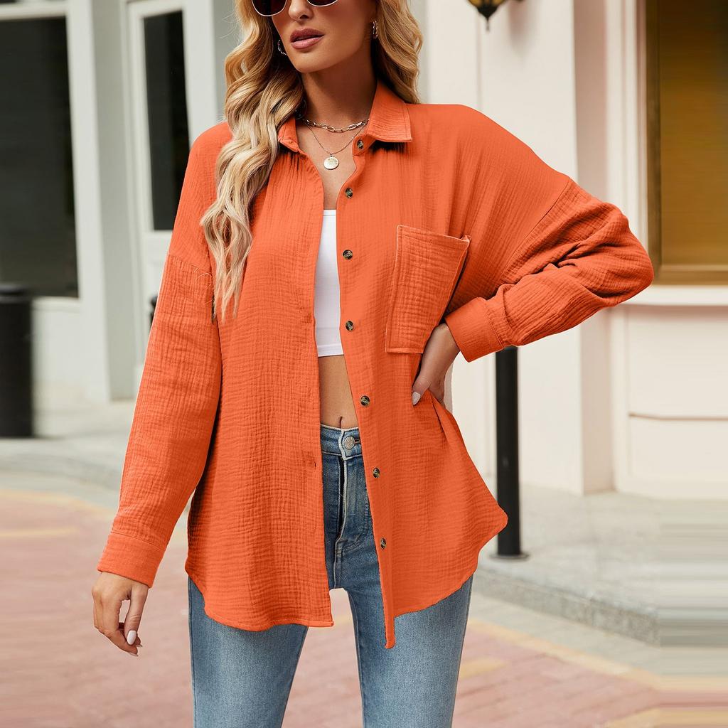 Women's Spring And Autumn Women's Casual V-neck Long-sleeved Button-up Shirt