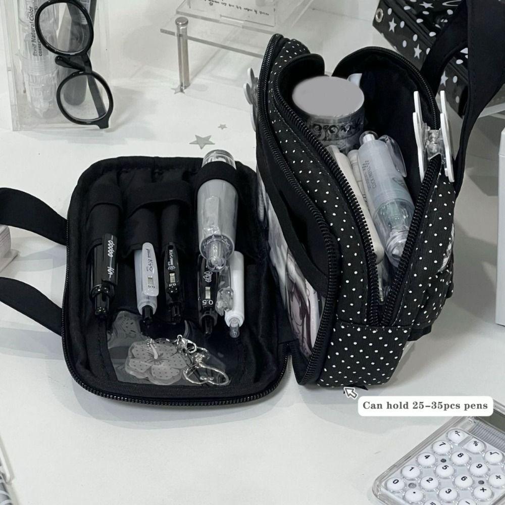 Handheld Pencil Case Plaid Polka Dot Stationery Bag Aesthetic Stationery Organizer  Students