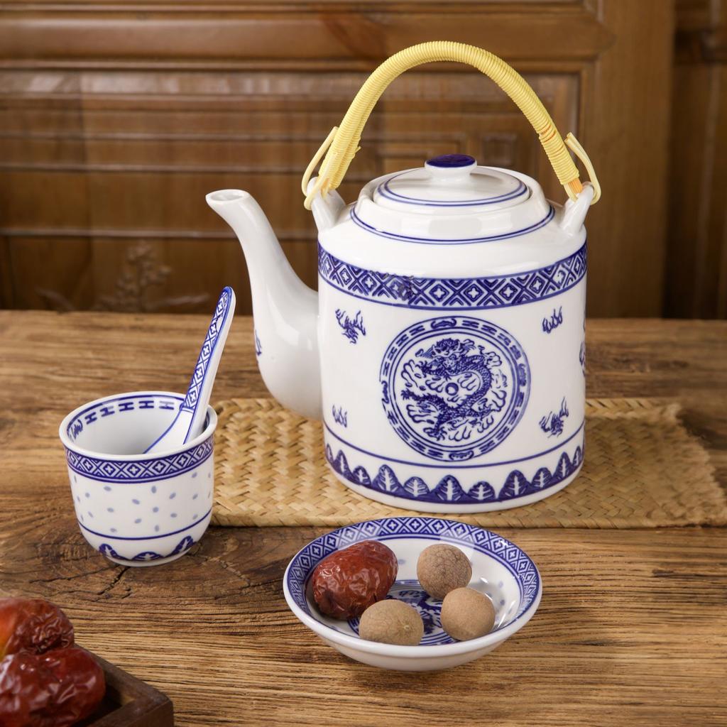 Набор пиал с драконами из сине-белого фарфора – Керамические тарелки для риса и супа с лапшой, подглазурная роспись