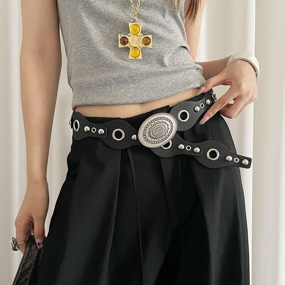 Vintage Women's Rivet Belt Leopard Dress Jeans Belt Leather Waistband  Waist Accessories